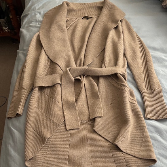 Kobi Halperin Beige brown Belted Cardigan 100% Merino Wool size small women’s - Picture 1 of 7